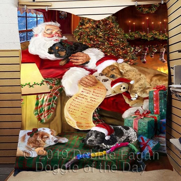 Christmas Santa Claus And Cocker Spaniel Full Printing Blanket Christmas Santa Claus And Cocker Spaniel Full Printing Blanket
