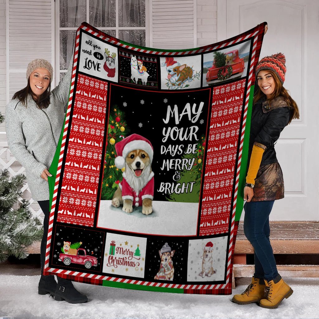 Christmas Corgi May Your Days Be Merry And Bright Xmas Fleece Blanket