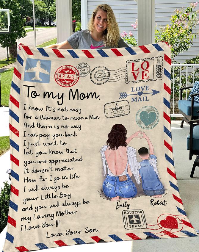 Custom Name Air Mail To My Mom I Will Always Be Your I Love You Your Son Blanket Custom Name Air Mail To My Mom I Will Always Be Your I Love You Your Son Blanket