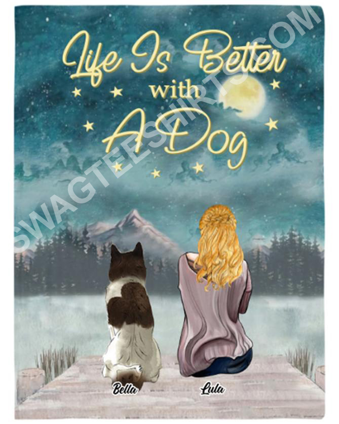 Custom Name Life Is Better With A Dog And Girl Blanket Custom Name Life Is Better With A Dog And Girl Blanket