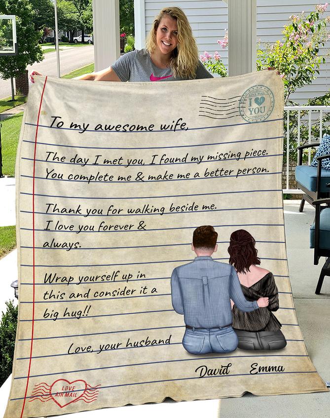 Custom Name Love Air Mail To My Awesome Wife The Day I Met You I Found My Missing Piece Your Husband Blanket Custom Name Love Air Mail To My Awesome Wife The Day I Met You I Found My Missing Piece Your Husband Blanket