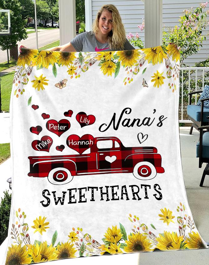 Custom Name Sunflower Nana And Sweethearts Blanket Custom Name Sunflower Nana And Sweethearts Blanket
