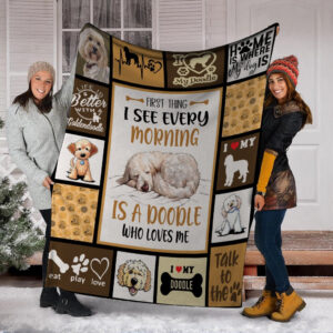 First Thing I See Every Morning Goldendoodle Fleece Blanket