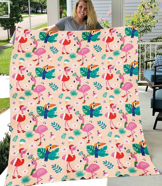 Flamingo Christmas Xmas Tropical Plant Blanket Flamingo Christmas Xmas Tropical Plant Blanket