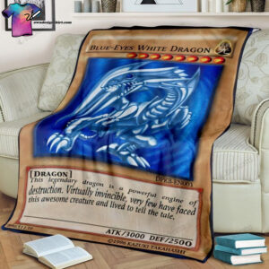 Game Yu Gi Oh Blue Eyes White Dragon Card Full Print Soft Blanket