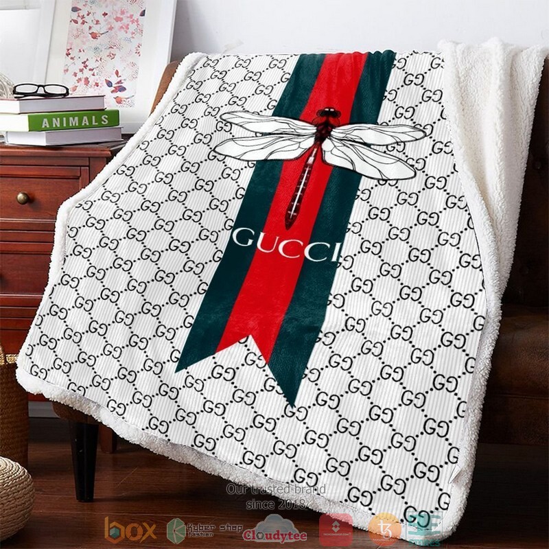 Gucci Dragonfly White Fleece Blanket Gucci Dragonfly White Fleece Blanket
