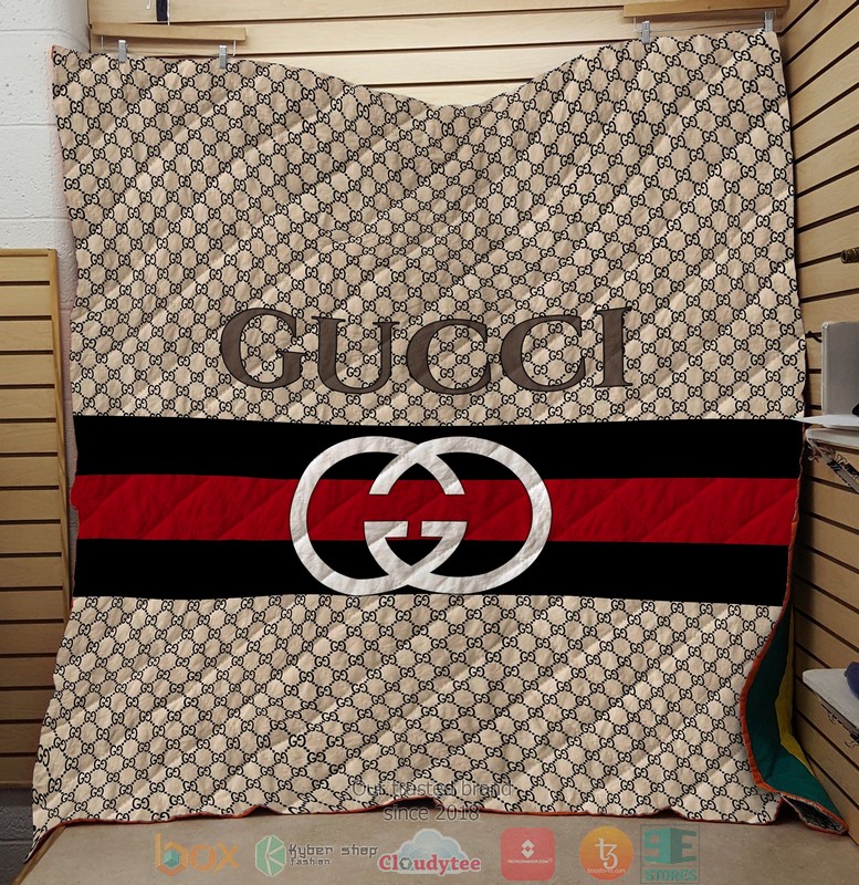 Gucci Hive Pattern Red Black Line Brown Quilt Blanket Gucci Hive Pattern Red Black Line Brown Quilt Blanket
