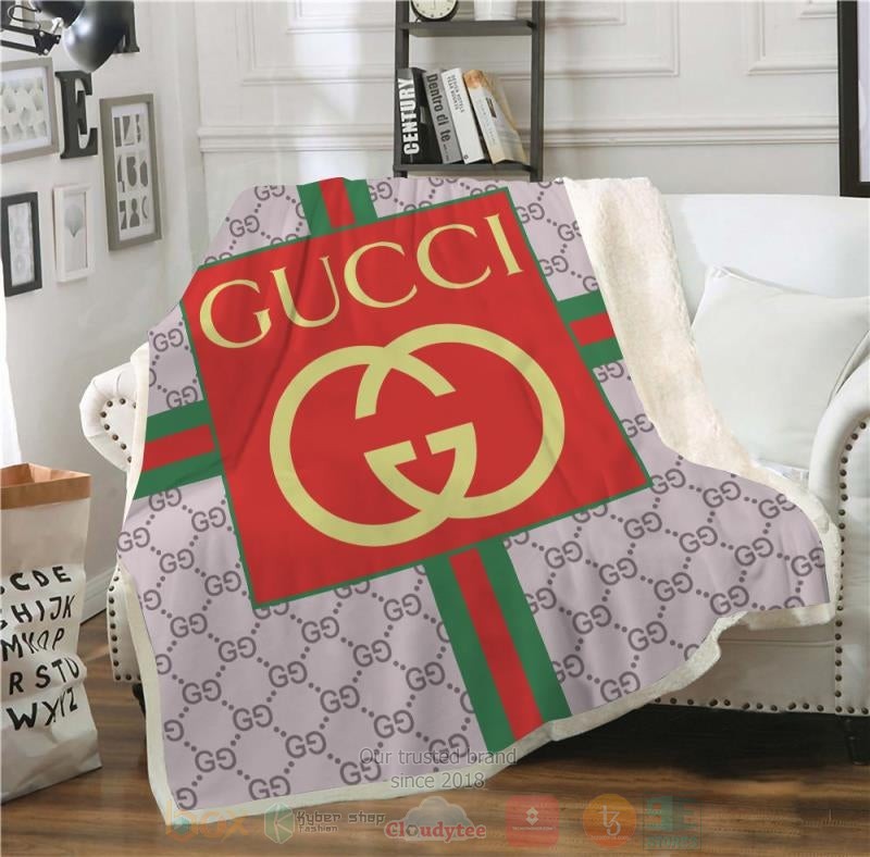 Gucci Red Logo Brand Grey Pattern Blanket Gucci Red Logo Brand Grey Pattern Blanket