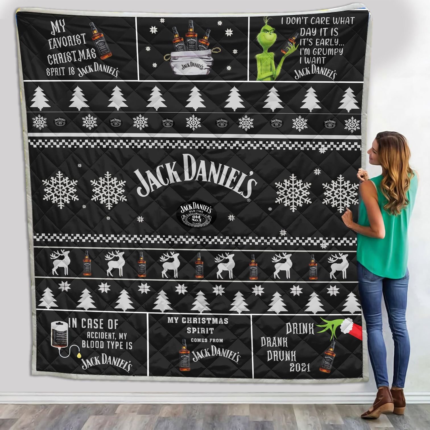 Jack Daniels Grinch Christmas Blanket Quilt Jack Daniels Grinch Christmas Blanket Quilt