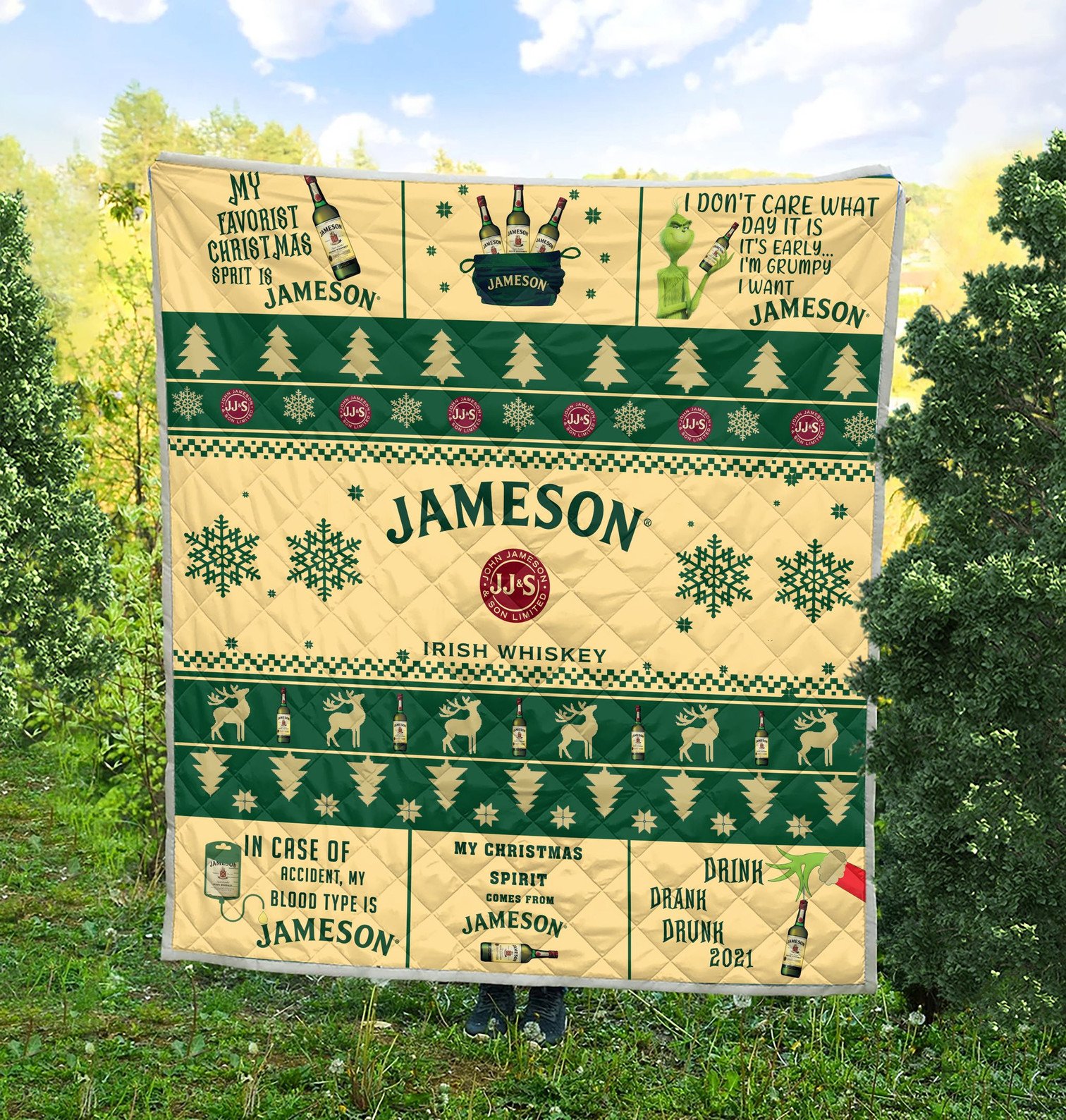 Jameson Irish Whiskey Grinch Christmas Blanket Quilt Jameson Irish Whiskey Grinch Christmas Blanket Quilt