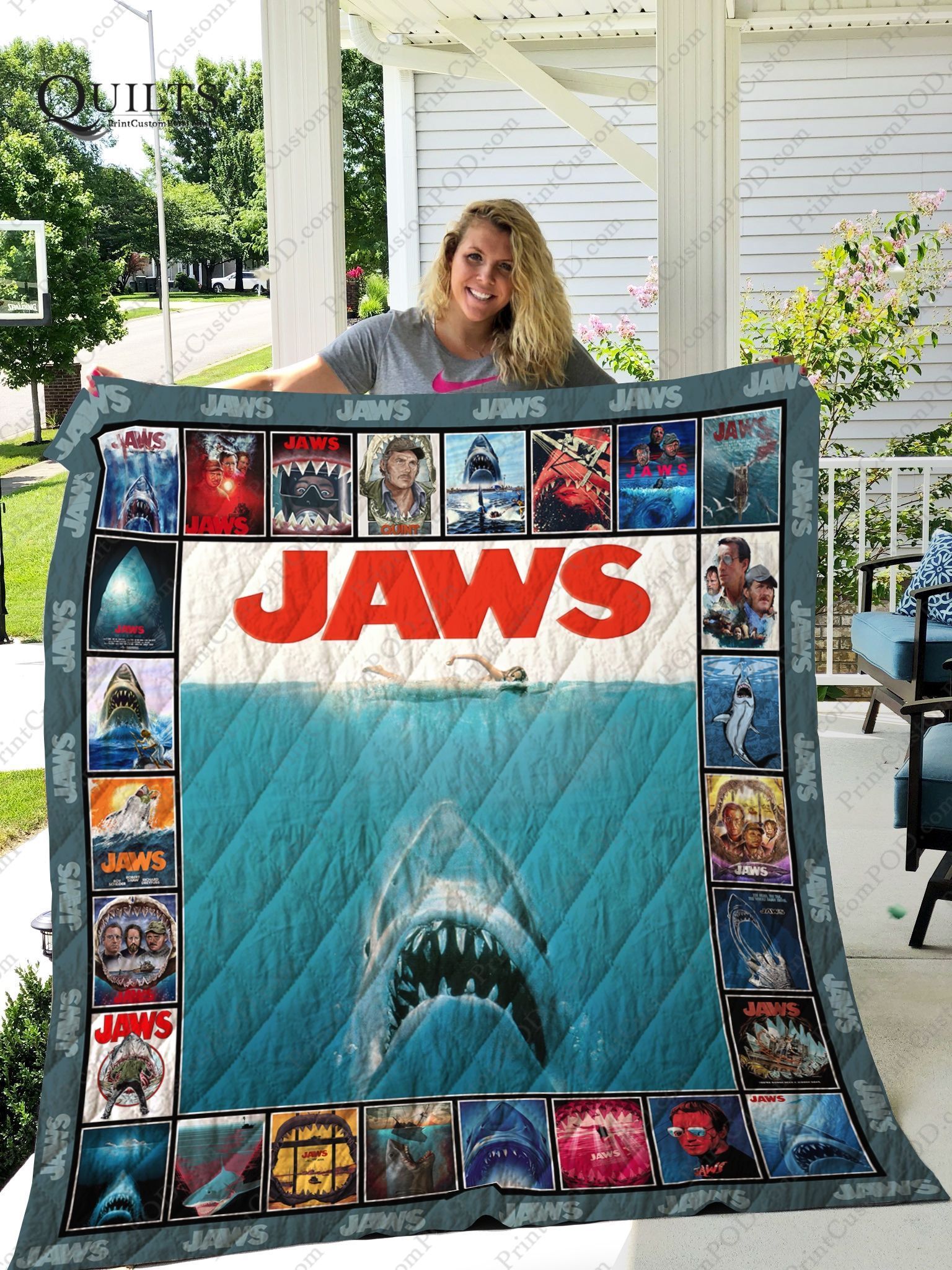 Jaws Shark Movie Quilt Blanket 2 Jaws Shark Movie Quilt Blanket 2