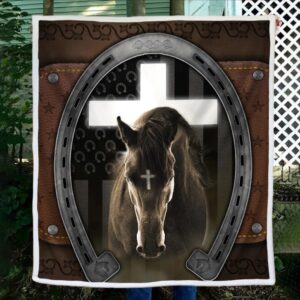 Jesus Cross Black Horse Horseshoe Blanket
