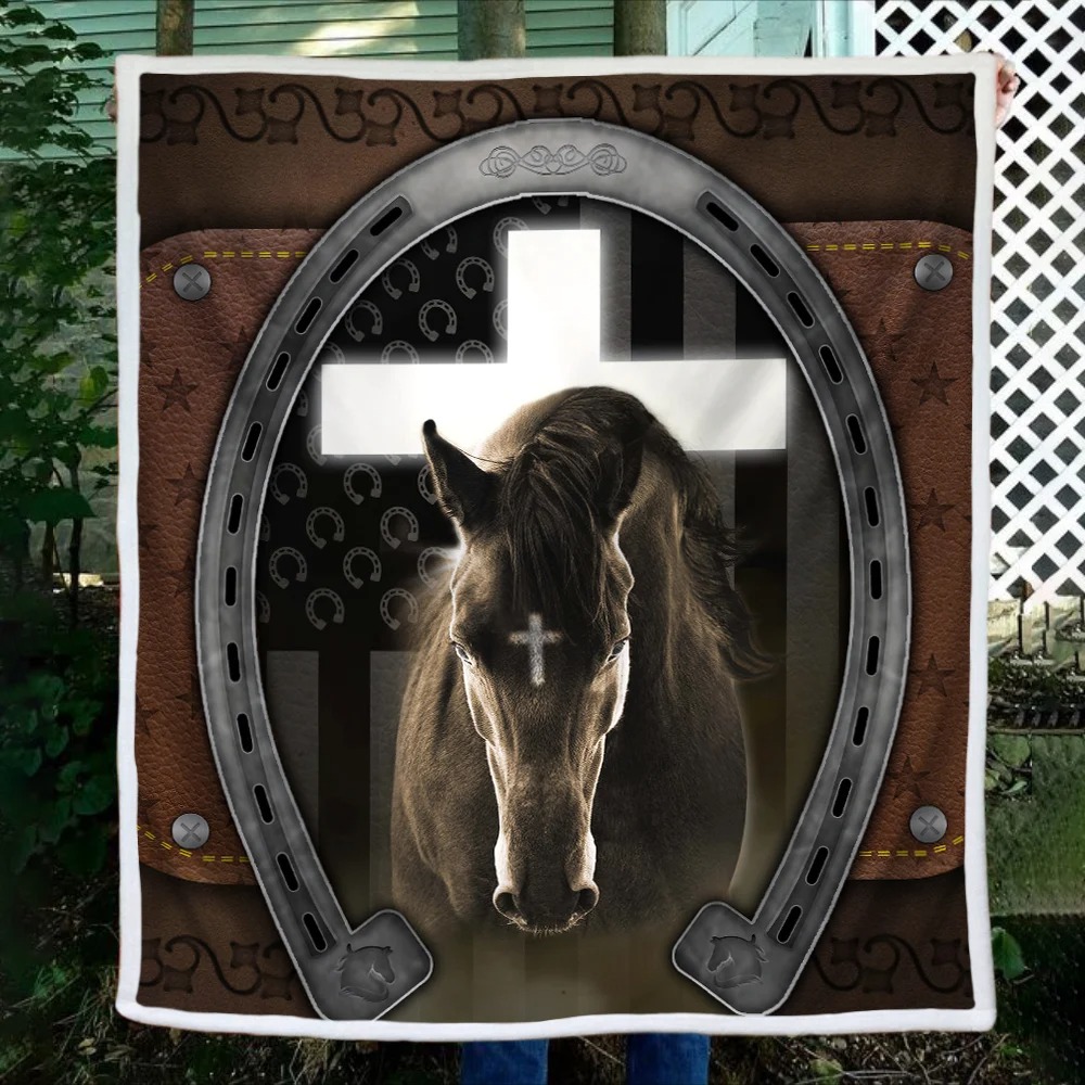Jesus Cross Black Horse Horseshoe Blanket Jesus Cross Black Horse Horseshoe Blanket
