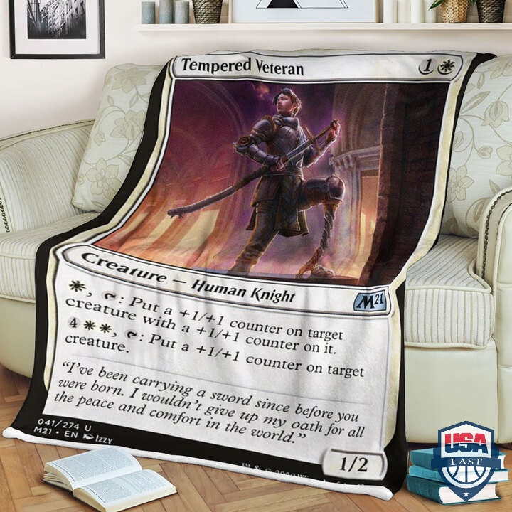 Magic The Gathering M21 41 Tempered Veteran Card Fleece Blanket Magic The Gathering M21 41 Tempered Veteran Card Fleece Blanket