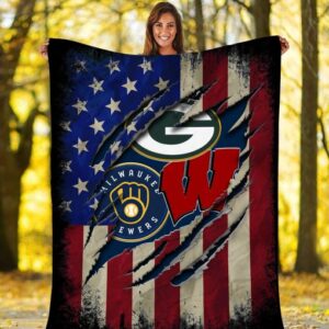 Nfl Green Bay Packers Wisconsin Badgers Milwaukee Brewers Blanket