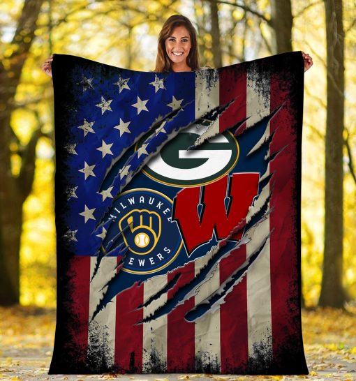 Nfl Green Bay Packers Wisconsin Badgers Milwaukee Brewers Blanket Nfl Green Bay Packers Wisconsin Badgers Milwaukee Brewers Blanket