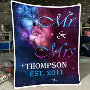 Personalized Wife Husband Wolf Blanket