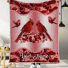 Personalized Cardinal Bird Couple Flowers Custom Blanket