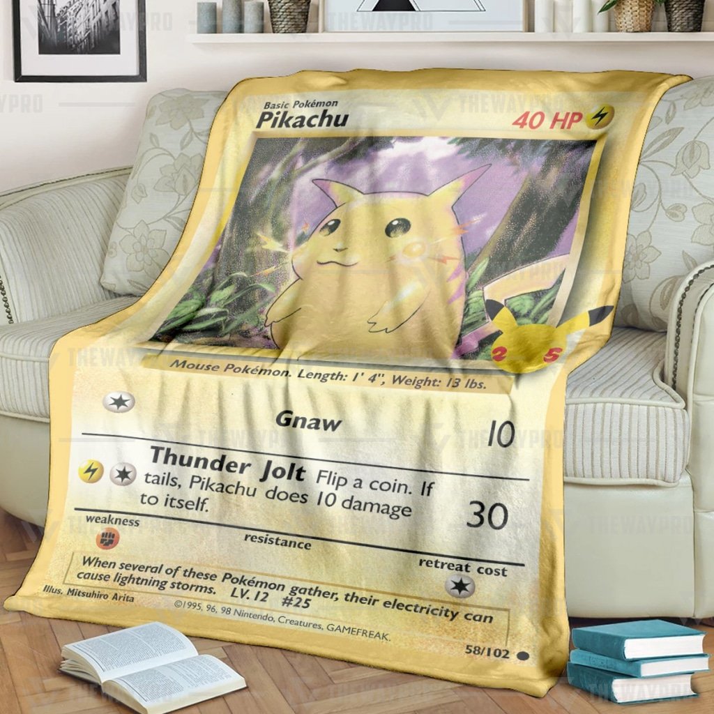 Pikachu Card Pokemon Fleece Blanket Pikachu Card Pokemon Fleece Blanket