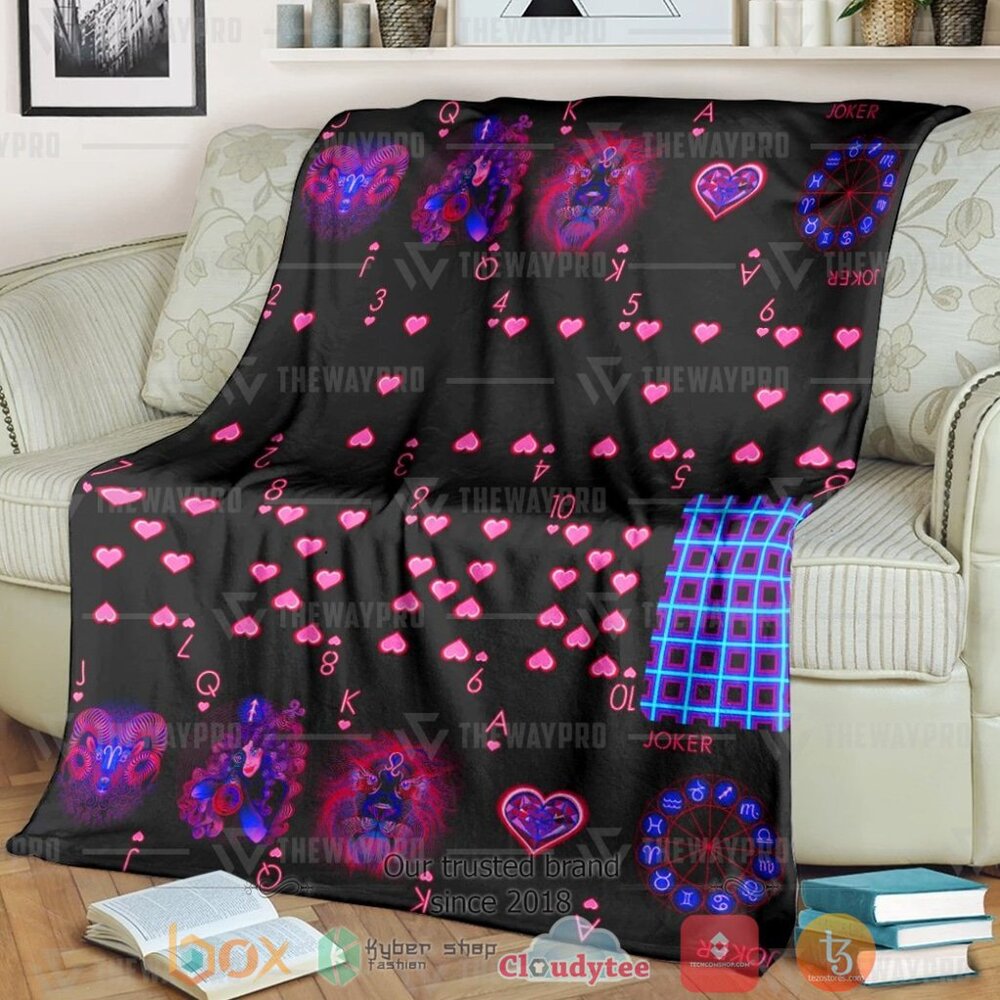 Playing Card Zodiac Neon Custom Pink Soft Blanket Playing Card Zodiac Neon Custom Pink Soft Blanket