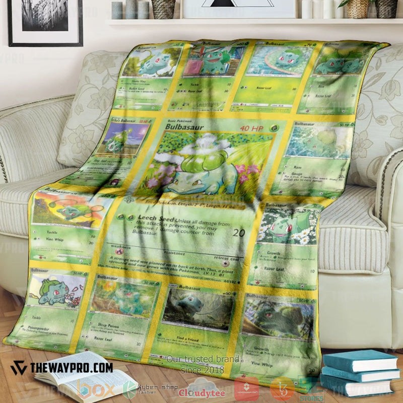 Pokemon Bulbasaur Cards Version 2 Soft Blanket Pokemon Bulbasaur Cards Version 2 Soft Blanket