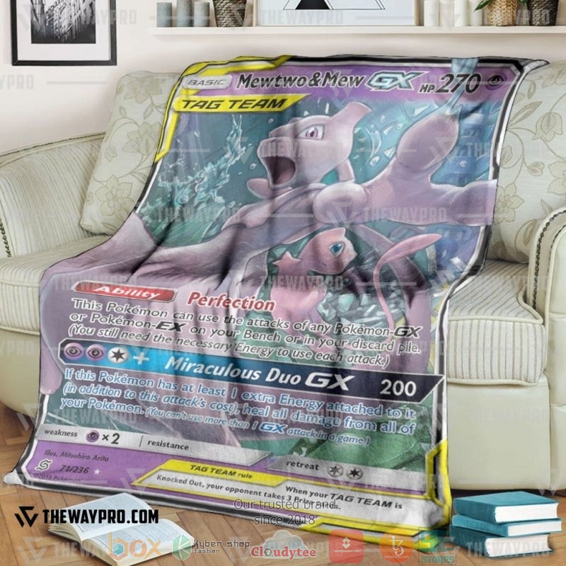 Pokemon Mewtwo And Mew Gx Unified Minds Soft Blanket Pokemon Mewtwo And Mew Gx Unified Minds Soft Blanket