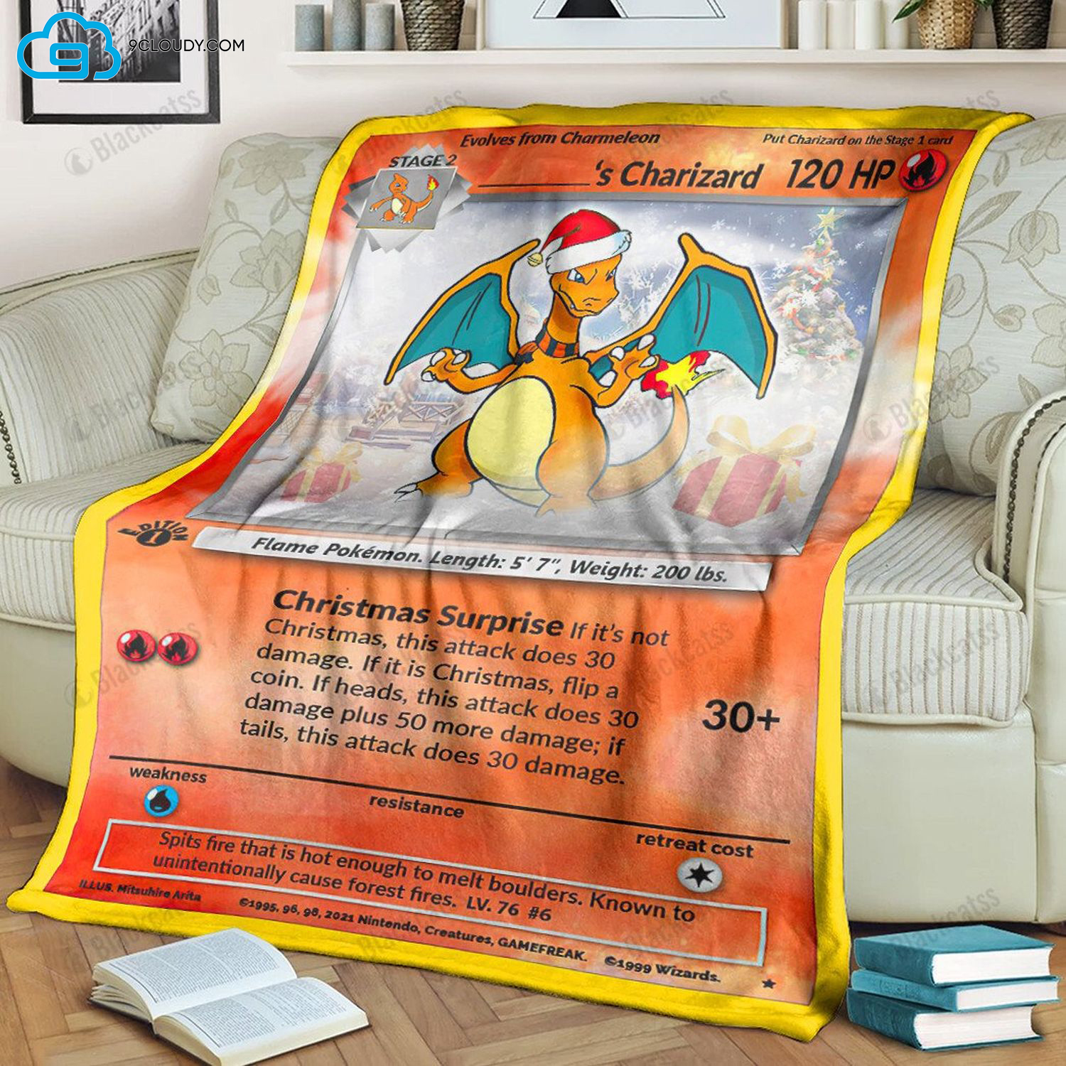 Pokemon New Christmas Charizard Full Print Soft Blanket Pokemon New Christmas Charizard Full Print Soft Blanket