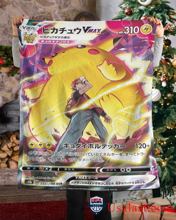Pokemon Pikachu Vmax With Trainers Fleece Blanket Pokemon Pikachu Vmax With Trainers Fleece Blanket
