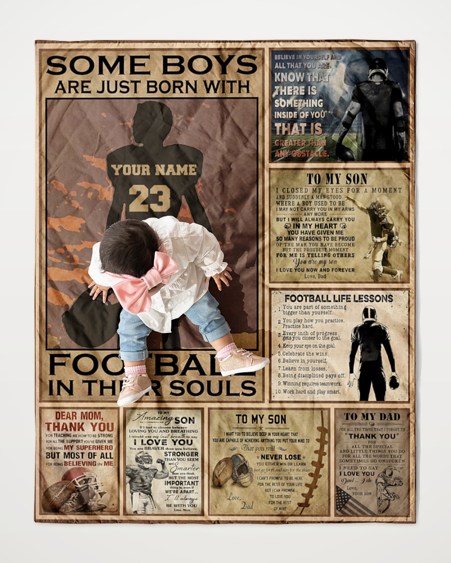 Some Boys Are Just Born With Football In Their Soul Custom Name And Number Quilt Blanket Some Boys Are Just Born With Football In Their Soul Custom Name And Number Quilt Blanket