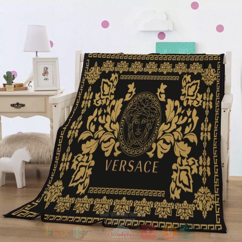 Versace Brand Flower Black Dark Yellow Blanket Versace Brand Flower Black Dark Yellow Blanket