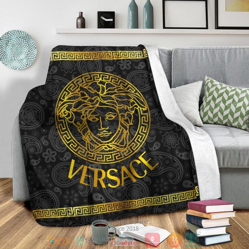 Versace Gold Hide Pattern Black Fleece Blanket Versace Gold Hide Pattern Black Fleece Blanket