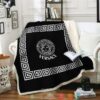 Versace White Border Pattern Black Fleece Blanket