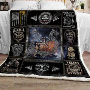 Victory Or Valhalla Ship Raven Tattoo Viking Blanket