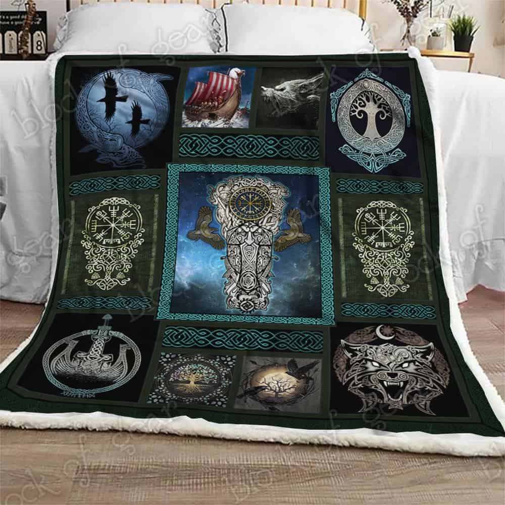 Viking Wolf And Raven Symbol All Over Printed Blanket Viking Wolf And Raven Symbol All Over Printed Blanket