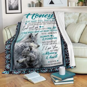 Wolf Message To My Honey I Love You To The Moon And Back Blanket