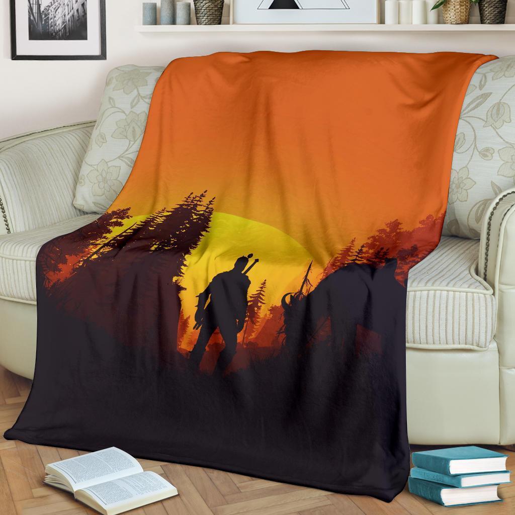 The Witcher Wild Hunt Sunset Premium Blanket The Witcher Wild Hunt Sunset Premium Blanket