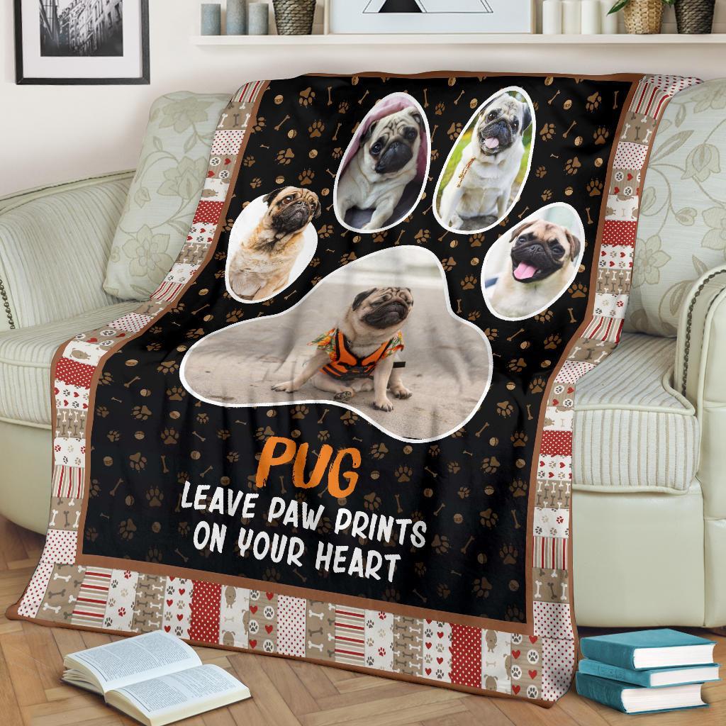 Pug Leave Paw Prints On Your Heart Fleece Blanket Pug Leave Paw Prints On Your Heart Fleece Blanket