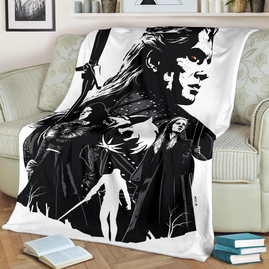 The Witcher Art Black And White Premium Blanket The Witcher Art Black And White Premium Blanket