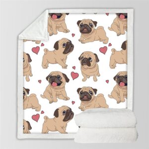Pug With Heart Blanket
